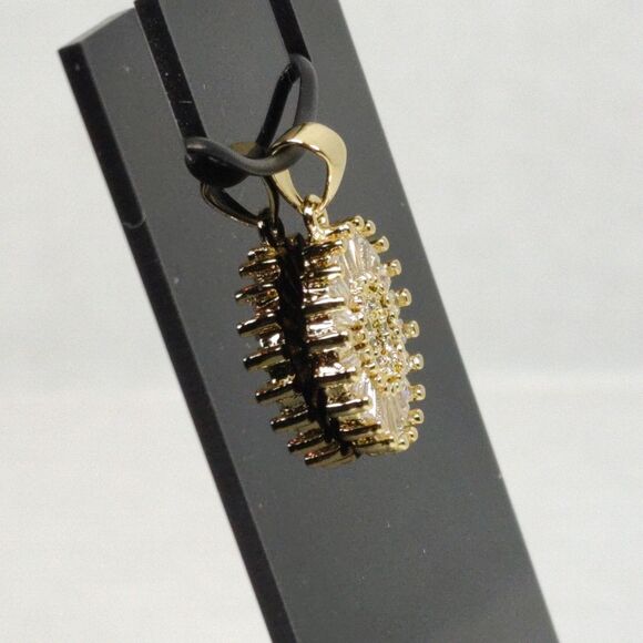 Gold Tone Metal Pendant Clear Baguette Round Glass Stones Monogrammed "O" New - Picture 9 of 16